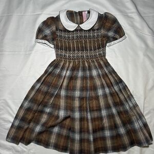 Emily Lacey Olive Plaid Dress Girls 4Y Embroidered Bow Boutique Party Dress
